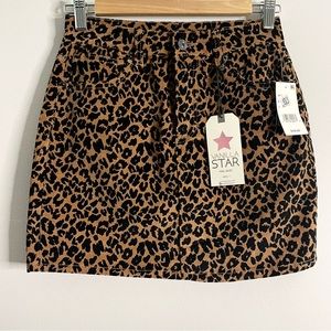 VANILLA STAR Leopard Print Corduroy Mini Skirt
